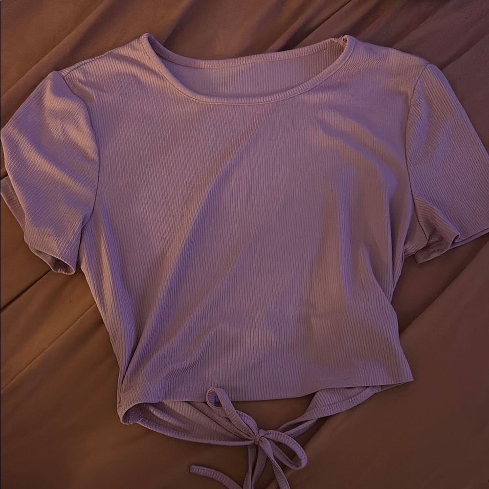 Pink Ribbed Tie-Front Top